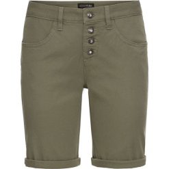 Bermudy ze stretchem bonprix oliwkowy. Zielone szorty damskie bonprix. Za 84,99 zł.