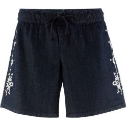 Szorty dżinsowe ze stretchem z haftem bonprix ciemnoniebieski. Niebieskie jeansy damskie bonprix, z haftami, z jeansu. Za 44,99 zł.