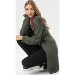 Khaki Kardigan Arrivien. Brązowe swetry damskie Born2be, uniwersalny, bez wzorów, bez rękawów, bez kaptura. Za 139,99 zł.