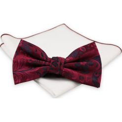 Ciemna Czerwona Mucha w Orientalny Wzór z Białą Poszetką -CHATTIER- Męska MUCH0543. Czerwone muszki męskie Chattier, na imprezę, w paski, eleganckie. Za 44,00 zł.