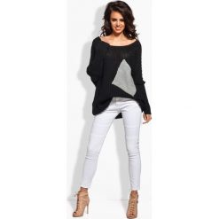 Swetry oversize damskie: Sweter oversize z kieszenią czarny-jasnoszary