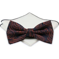 Mucha z poszetką - Chattier, Męska - Miedziano-Granatowa ze Wzorem MUCH0389. Pomarańczowe muszki męskie Chattier, na imprezę, w paski, eleganckie. Za 44,00 zł.