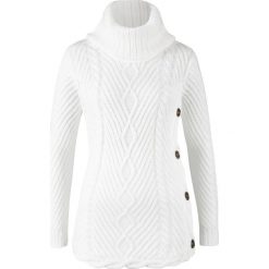 Sweter z golfem i guzikami bonprix biel wełny. Białe swetry damskie bonprix, z wełny. Za 109,99 zł.
