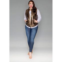 Pikowana metaliczna kamizelka na wiosnę PLUS SIZE wiosna. Różowe kamizelki damskie Moda Size Plus Iwanek, na wiosnę, s, bez wzorów, z jeansu, eleganckie, z długim rękawem, długie, bez kaptura. Za 109,00 zł.