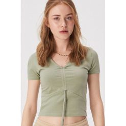 T-shirt ze ściągaczem - Zielony. Zielone t-shirty damskie Sinsay, s, bez wzorów, bez kołnierzyka. Za 24,99 zł.
