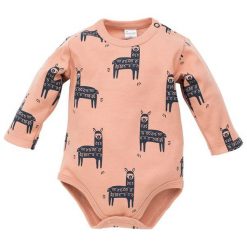 Pinokio Body Dziecięce Happy Llama 68 Brązowe. Pomarańczowe body niemowlęce Pinokio, bez wzorów, z bawełny, z długim rękawem. Za 35,00 zł.