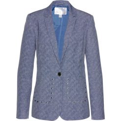 Żakiet Boyfriend z ćwiekami bonprix indygo-biały z nadrukiem. Niebieskie żakiety damskie bonprix, z nadrukiem. Za 124,99 zł.