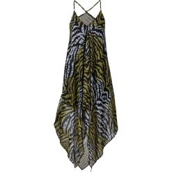 Sukienka plażowa bonprix zielono-oliwkowy zebra. Zielone sukienki damskie bonprix, na plażę, bez wzorów, z materiału, z dekoltem w serek, z długim rękawem, długie, maxi. Za 99,99 zł.