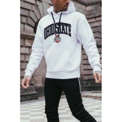 Bluza męska DORMAN WHITE. Białe bluzy męskie IVET, xl, z nadrukiem, bez kołnierzyka, bez rękawów, z kapturem. W wyprzedaży za 9,00 zł.