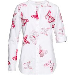 Bluzka z nadrukiem bonprix biało-różowy hibiskus z nadrukiem. Białe bluzki damskie bonprix, z nadrukiem, bez kołnierzyka, bez rękawów. Za 74,99 zł.