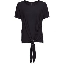 Shirt z przewiązaniem bonprix czarny. Czarne koszulki damskie marki bonprix, bez wzorów, bez kołnierzyka, bez rękawów. Za 44,99 zł.