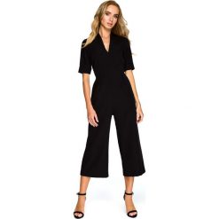 Czarny Elegancki Kombinezon ze Spodniami Typu Culotte. Czarne kombinezony eleganckie damskie marki Molly.pl, s, z klasycznym kołnierzykiem, z krótkim rękawem, krótkie. Za 149,90 zł.