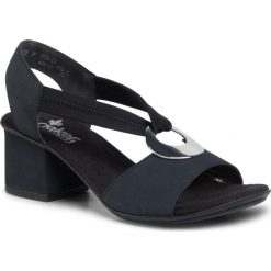 Sandały RIEKER - 64673-14 Blau Kombi. Niebieskie klapki damskie Rieker, z aplikacjami, ze skóry ekologicznej, bez obcasa, na obcasie. Za 229,00 zł.