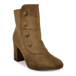 Botki w kolorze khaki. Brązowe botki damskie Sotoalto, z materiału, bez obcasa, na obcasie, bez zapięcia. W wyprzedaży za 99,95 zł.