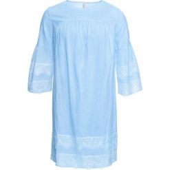 Sukienka z koronką bonprix niebiesko-biały w paski. Niebieskie sukienki damskie bonprix, w paski, z koronki, bez kołnierzyka, bez rękawów, rozkloszowane. Za 64,99 zł.
