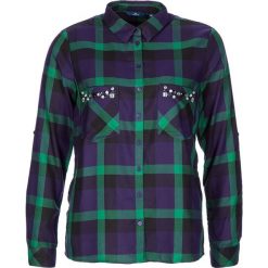 Bluzka w kolorze zielono-czarno-fioletowym. Zielone bluzki damskie Tom Tailor Classic, w kratkę, z klasycznym kołnierzykiem, bez rękawów. W wyprzedaży za 90,95 zł.