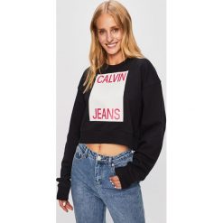 Calvin Klein Jeans - Bluza. Czarne bluzy damskie Calvin Klein Jeans, s, z nadrukiem, z elastanu, bez rękawów, bez kaptura. W wyprzedaży za 239,90 zł.
