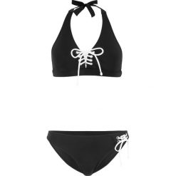 Bikini z ramiączkami wiązanymi na szyi (2 części) bonprix czarny. Czarne stroje kąpielowe damskie bonprix, bez wzorów. Za 64,99 zł.