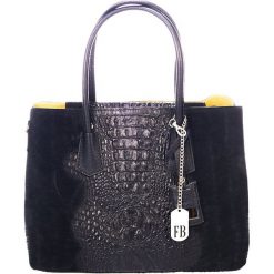 Shopper bag damskie: Skórzany shopper bag w kolorze czarnym - 40 x 33 x 16 cm