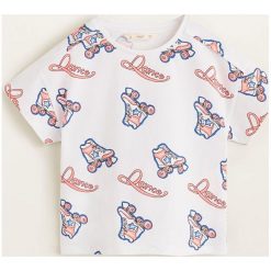 Mango Kids - Top dziecięcy Roller 110-152 cm. Białe bluzki dziewczęce Mango Kids, bez wzorów, z bawełny, z okrągłym kołnierzem, z krótkim rękawem, krótkie, bez kaptura. Za 35,90 zł.