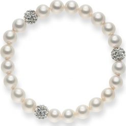 Bransoletka perłowa z cyrkoniami. Białe bransoletki damskie The Pacific Pearl Company, Nova Pearls Copenhagen & Co., z materiału, z cyrkonią. W wyprzedaży za 99,95 zł.