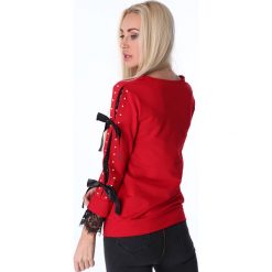 Bluza z kokardkami czerwona 1687. Czerwone bluzy damskie marki Fasardi, s, bez wzorów, bez rękawów, bez kaptura. Za 49,00 zł.