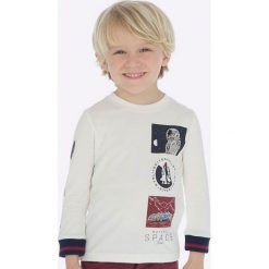 Mayoral - Longsleeve dziecięcy 92 - 134 cm. Białe t-shirty chłopięce Mayoral, z nadrukiem, z bawełny, z długim rękawem. W wyprzedaży za 49,90 zł.