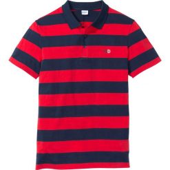 Shirt polo z małym haftem, krótki rękaw bonprix ciemnoniebiesko-czerwony w paski. Niebieskie koszulki męskie bonprix, xl, w paski, z krótkim rękawem. Za 49,99 zł.