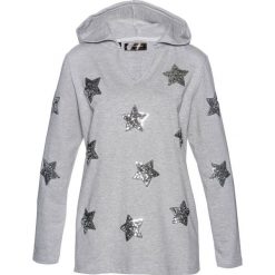 Bluza w gwiazdy bonprix jasnoszary melanż. Szare bluzy damskie bonprix, z aplikacjami, bez rękawów, bez kaptura. Za 129,99 zł.
