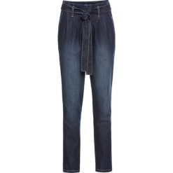 Dżinsy ze stretchem i wysoką talią bonprix ciemnoniebieski. Niebieskie jeansy damskie bonprix, z jeansu. Za 49,99 zł.