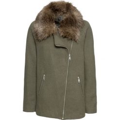 Kurtka z materiału o wyglądzie wełny bonprix ciemnooliwkowy. Zielone kurtki damskie bonprix, bez wzorów, z wełny, eleganckie, bez kaptura. Za 109,99 zł.