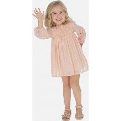 Mayoral - Sukienka dziecięca 92-134 cm. Różowe sukienki dziewczęce Mayoral, z aplikacjami, z bawełny, eleganckie, z długim rękawem, długie, mini, rozkloszowane. Za 175,90 zł.