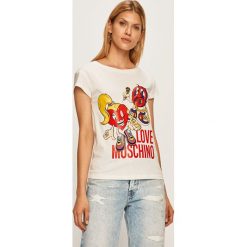 Love Moschino - T-shirt. Białe bluzki damskie Love Moschino, m, z nadrukiem, z elastanu, casualowe, z okrągłym kołnierzem, z krótkim rękawem. W wyprzedaży za 359,90 zł.