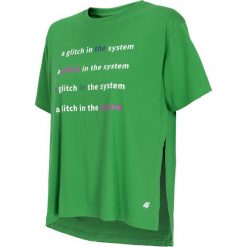 T-shirt damski TSD405 - zielony. Zielone t-shirty damskie 4f, bez wzorów, z wiskozy, bez kołnierzyka. W wyprzedaży za 19,99 zł.
