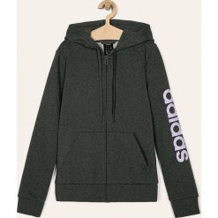 Adidas - Bluza. Szare kardigany dziewczęce Adidas, z nadrukiem, z bawełny, z kapturem. W wyprzedaży za 129,90 zł.