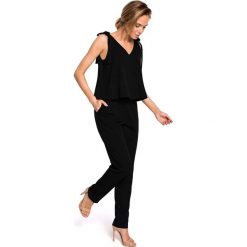 Czarny Elegancki Kombinezon z Dwuwarstwową Górą. Czarne kombinezony damskie Molly.pl, na co dzień, na lato, s, bez wzorów, eleganckie, z dekoltem na plecach, bez rękawów. Za 159,90 zł.
