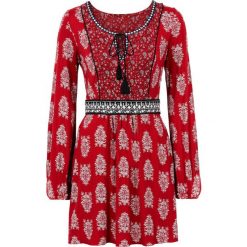 Sukienki boho: Sukienka z dżerseju z wiązanym paskiem bonprix czerwony z nadrukiem