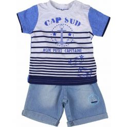 T-shirty chłopięce z nadrukiem: 2-częściowy zestaw w kolorze błękitnymo-białym