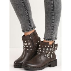 Buty zimowe damskie: Brązowe Botki Three Straps