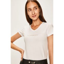 Emporio Armani - T-shirt. Czarne bluzki damskie Emporio Armani, s, bez wzorów, z elastanu, bez kołnierzyka, z krótkim rękawem. W wyprzedaży za 139,90 zł.