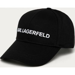 Karl Lagerfeld - Czapka. Czarne czapki damskie KARL LAGERFELD, z aplikacjami, z bawełny. Za 289,90 zł.
