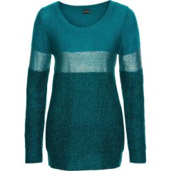 Sweter z metalicznym nadrukiem bonprix niebieskozielono-turkusowo-srebrny. Niebieskie swetry klasyczne damskie bonprix. Za 99,99 zł.