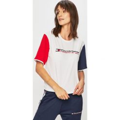 Tommy Sport - Top. Niebieskie topy damskie Tommy Sport, s, z nadrukiem, z bawełny, z okrągłym kołnierzem. Za 169,90 zł.