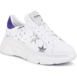 Sneakersy STOKTON - 352-D-SS20-UP Vitello Bianco/Kansas Viola. Białe półbuty damskie Stokton, bez wzorów, ze skóry, bez obcasa, na płaskiej podeszwie, bez zapięcia. W wyprzedaży za 569,00 zł.