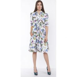Sukienka koszulowa midi we wzory - 38. Sukienki damskie e-margeritka.pl, bez wzorów, z poliesteru, z długim rękawem, długie, bez kaptura. Za 189,99 zł.