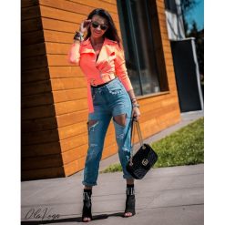 Kurtka ,, GOLD NAPP" orange. Pomarańczowe kurtki sportowe damskie Divino style, s, bez wzorów, z poliesteru, bez kaptura. W wyprzedaży za 99,00 zł.
