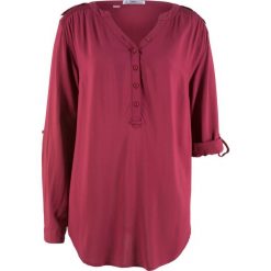 Tunika, długi rękaw bonprix czerwony rododendron. Fioletowe tuniki damskie marki bonprix, bez wzorów, bez kołnierzyka, z długim rękawem. Za 74,99 zł.