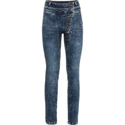 Dżinsy SKINNY z wysoką talią bonprix ciemny denim "moonwashed". Niebieskie jeansy damskie bonprix, bez wzorów, z jeansu. Za 149,99 zł.