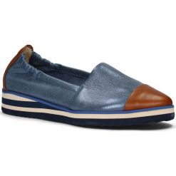 Granatowo-brązowe espadryle na gumowej podeszwie 77L. Niebieskie espadryle damskie Neścior, bez wzorów, ze skóry, bez obcasa. W wyprzedaży za 169,00 zł.