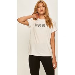Dkny - T-shirt. Białe bluzki damskie DKNY, s, z nadrukiem, z elastanu, casualowe, z okrągłym kołnierzem, z krótkim rękawem. Za 199,90 zł.